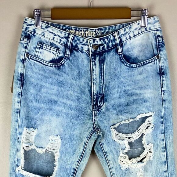 Machine Pour-neuf-Mode NWT super distressed,slim leg, light wash, denim jeans 30 - Picture 3 of 11